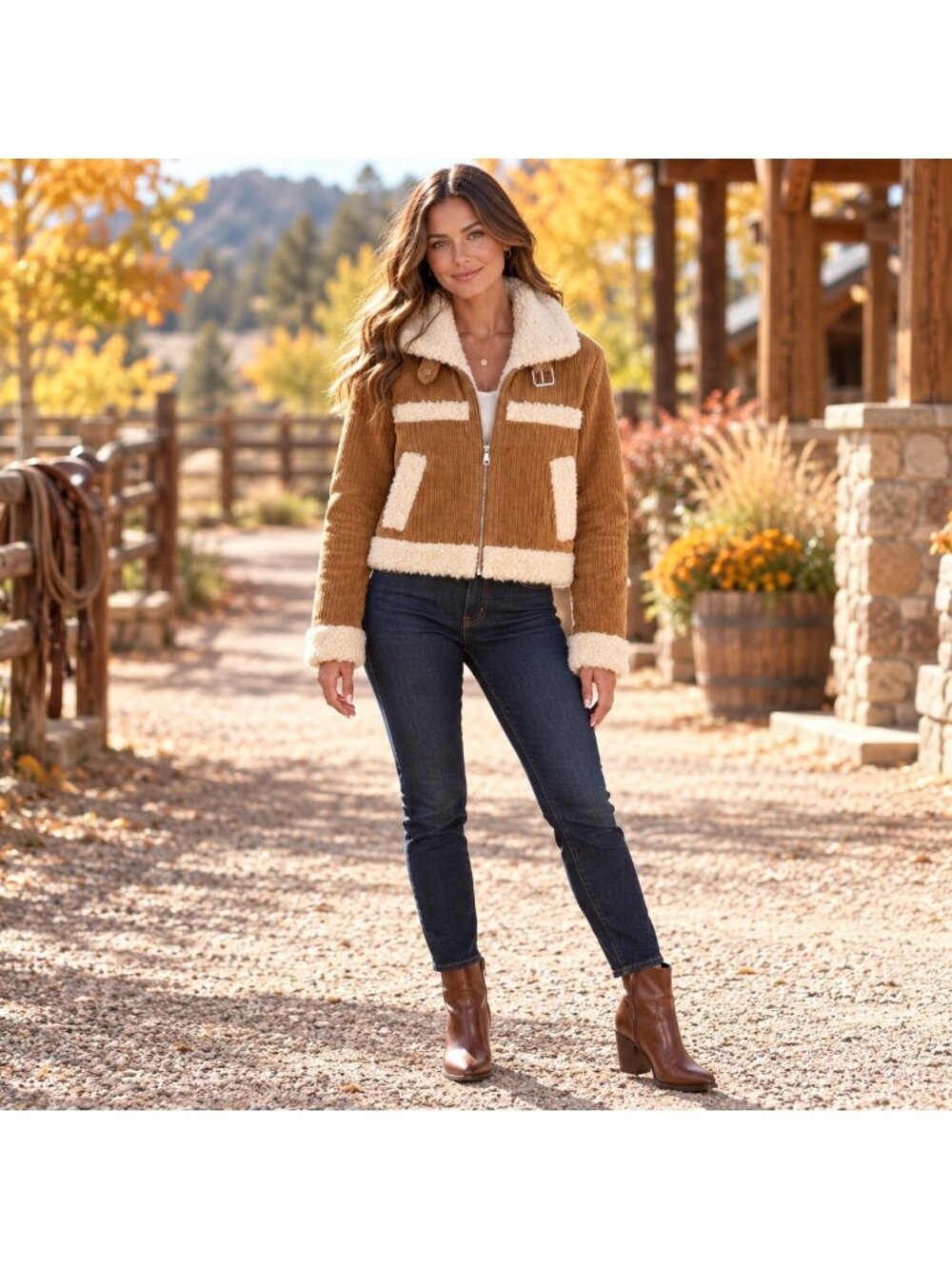 BDG Urban Outfitters Womens S Brown Corduroy Faux Shearling Moto Jacket EUC